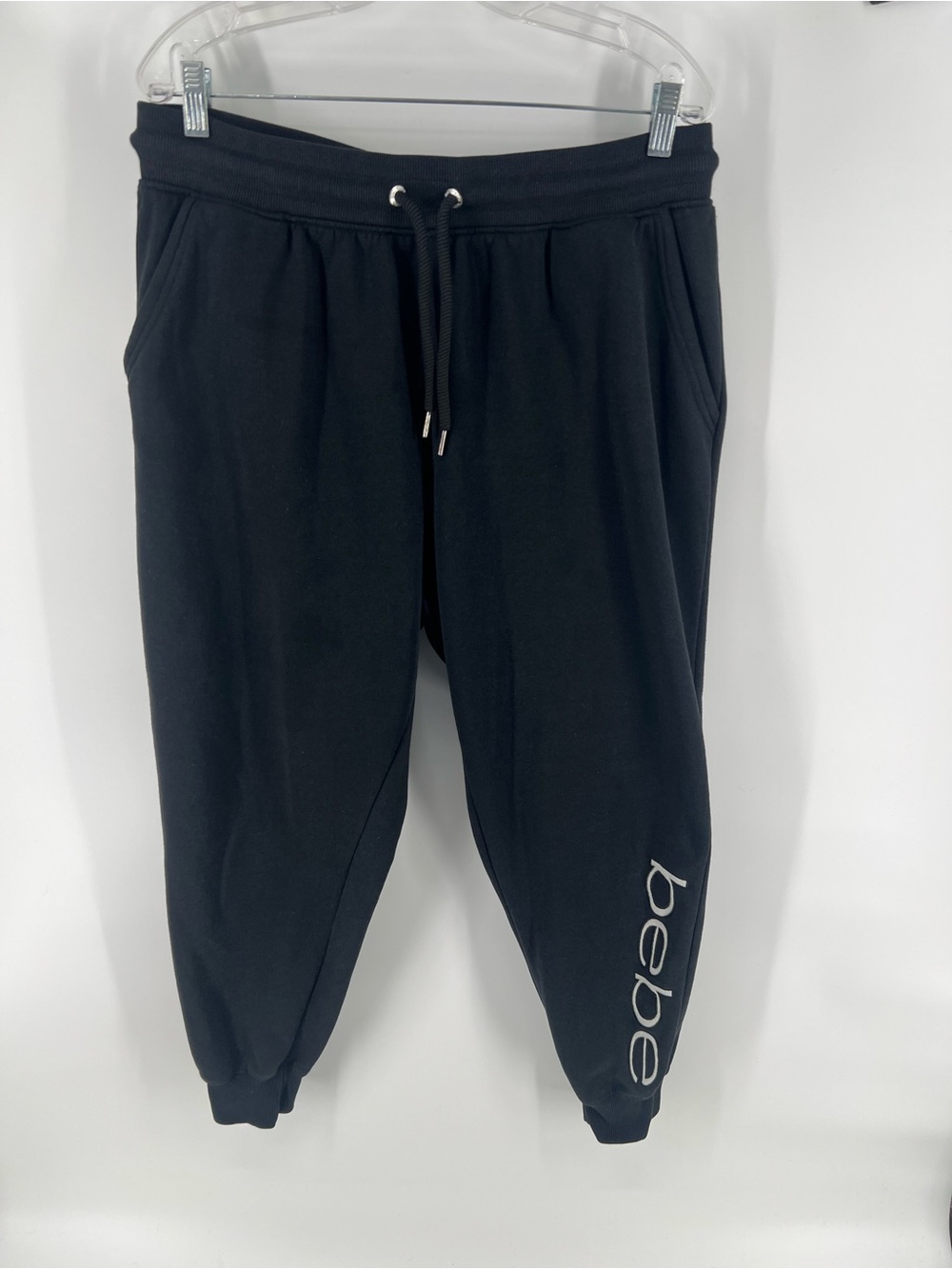bebe Black Women’s Embroidered Logo Jogger Sweatpants, tie waist, 1X, 90’s, Y2K